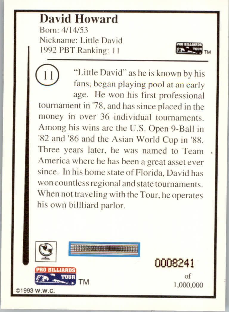 1993 World Wide Collectibles Pro Billiards Tour Cards - Picture 23 of 261