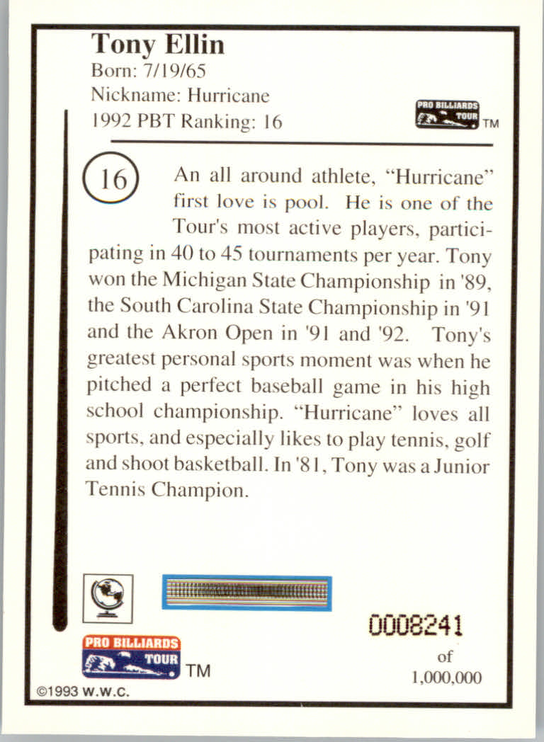 1993 World Wide Collectibles Pro Billiards Tour Cards - Picture 33 of 261