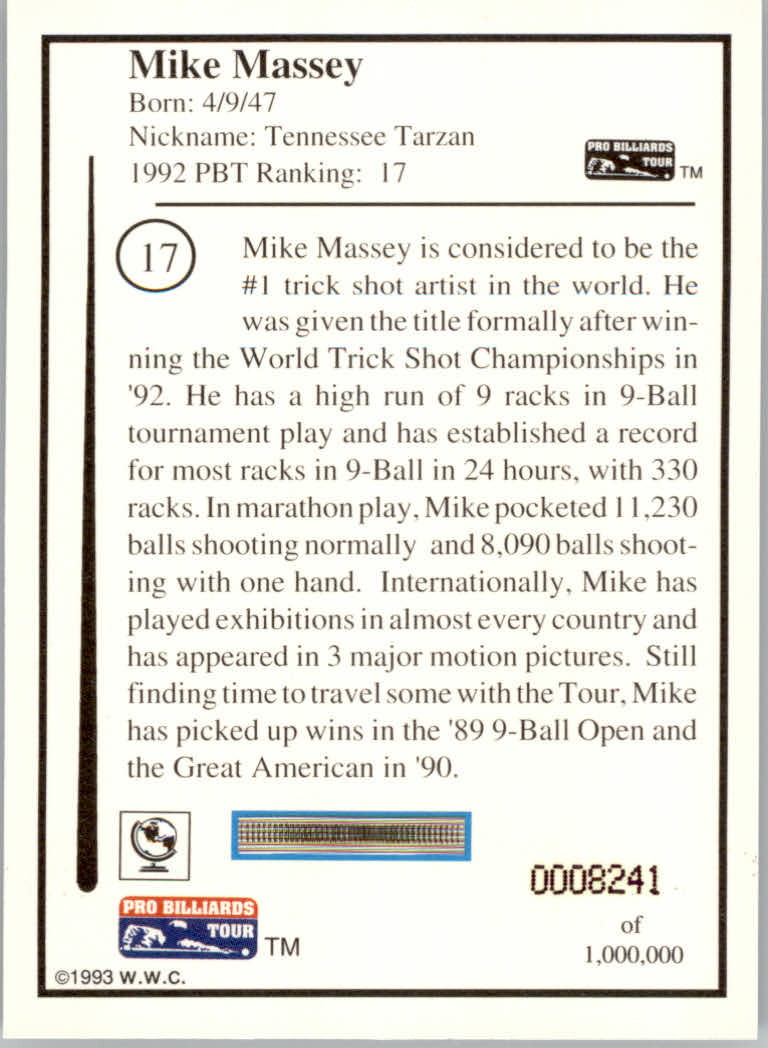 1993 World Wide Collectibles Pro Billiards Tour Cards - Picture 35 of 261