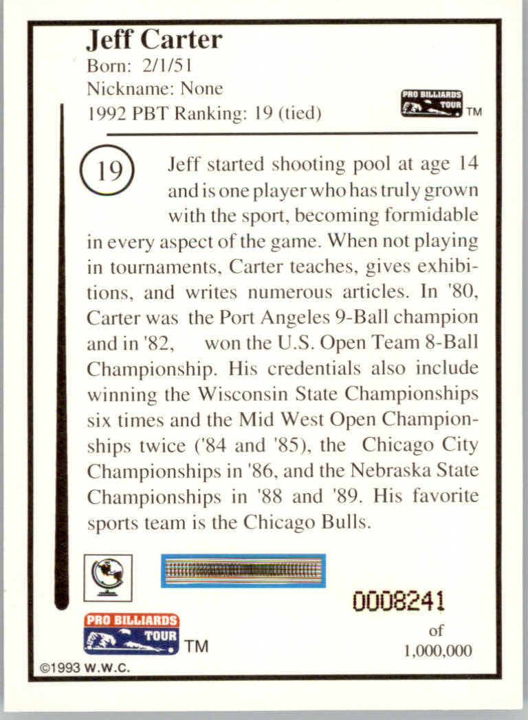 1993 World Wide Collectibles Pro Billiards Tour Cards - Picture 39 of 261