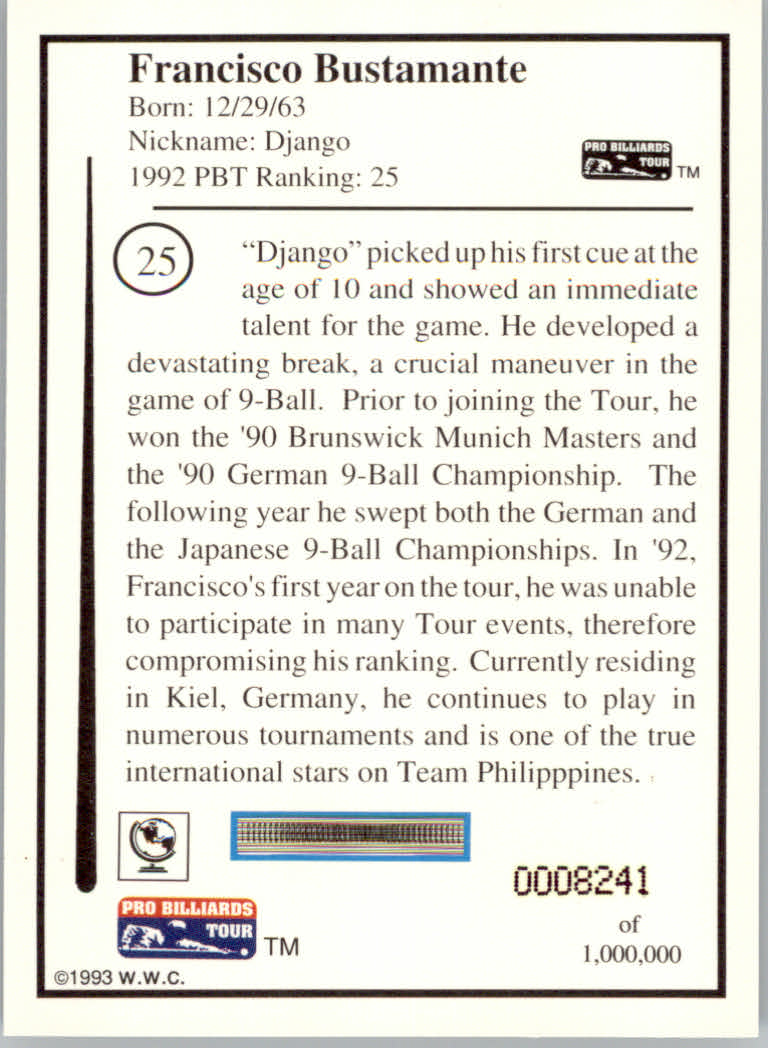 1993 World Wide Collectibles Pro Billiards Tour Cards - Picture 51 of 261