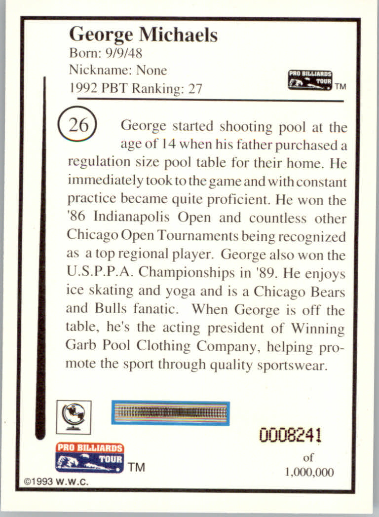 1993 World Wide Collectibles Pro Billiards Tour Cards - Picture 53 of 261