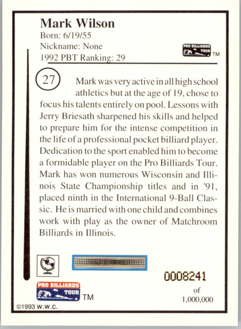 1993 World Wide Collectibles Pro Billiards Tour Cards - Picture 55 of 261