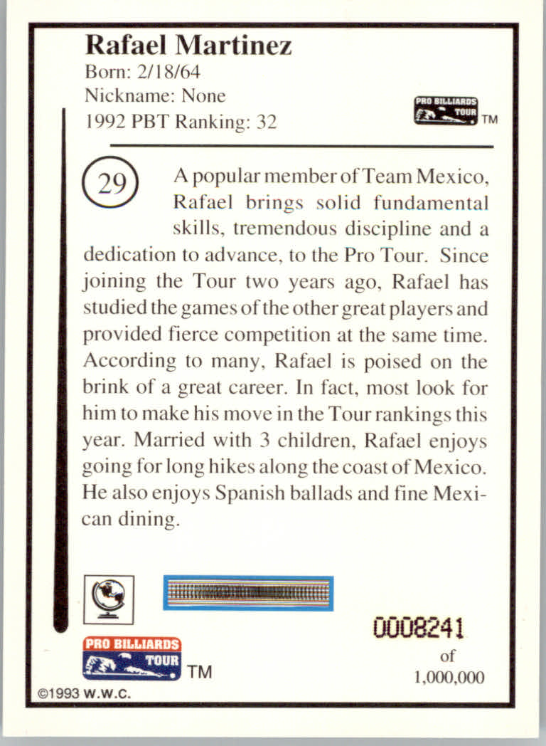1993 World Wide Collectibles Pro Billiards Tour Cards - Picture 59 of 261
