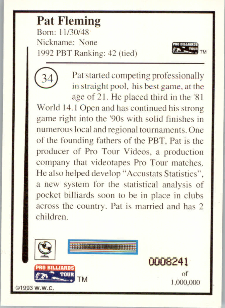 1993 World Wide Collectibles Pro Billiards Tour Cards - Picture 69 of 261