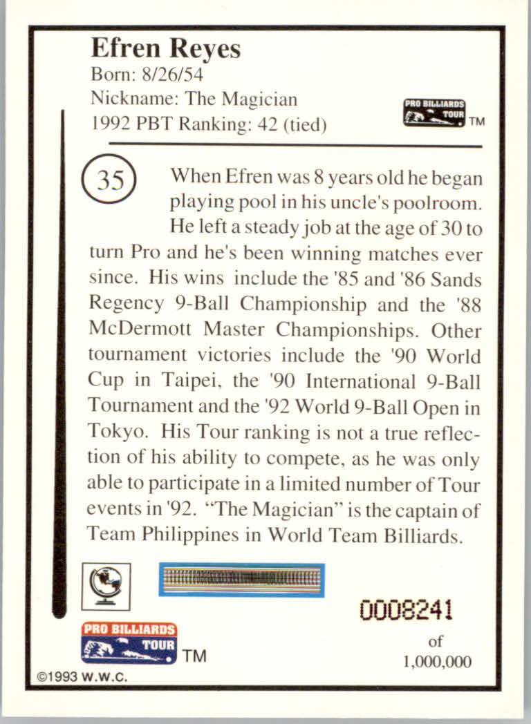 1993 World Wide Collectibles Pro Billiards Tour Cards - Picture 71 of 261