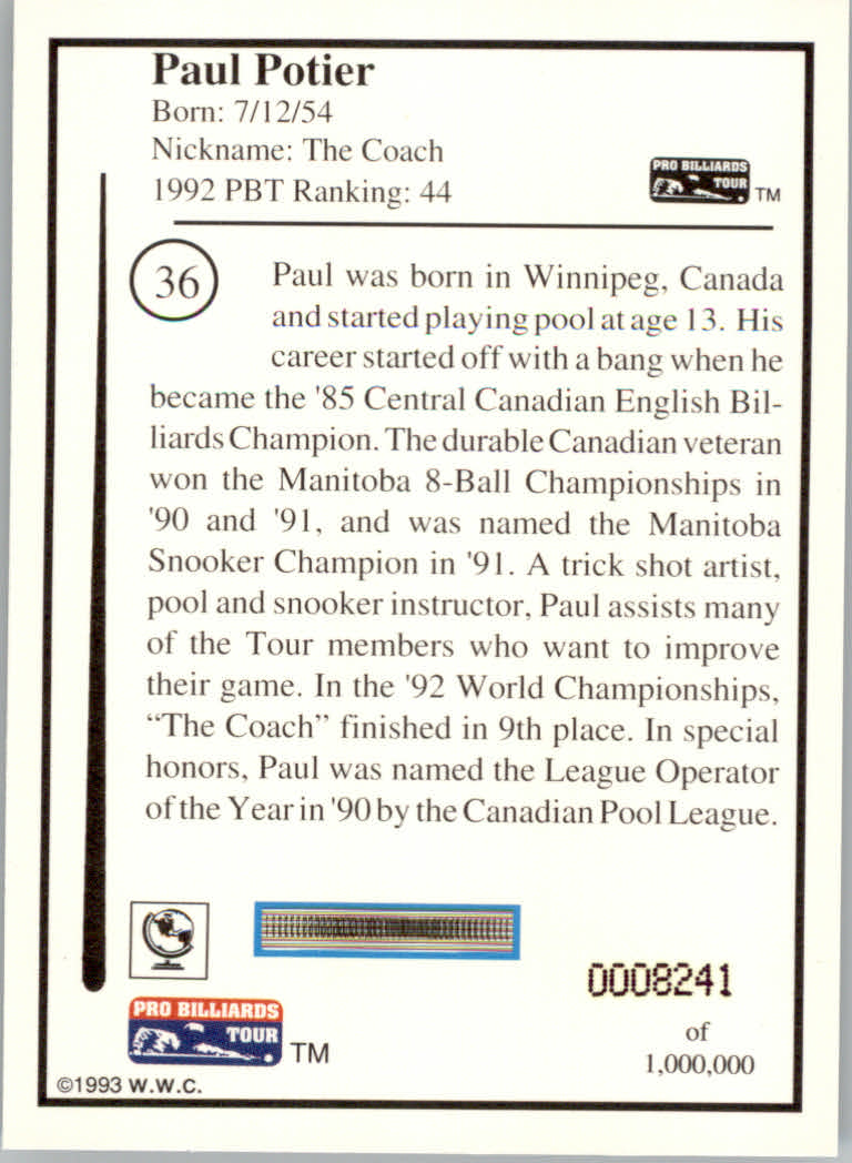 1993 World Wide Collectibles Pro Billiards Tour Cards - Picture 73 of 261