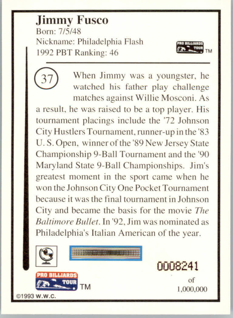 1993 World Wide Collectibles Pro Billiards Tour Cards - Picture 75 of 261