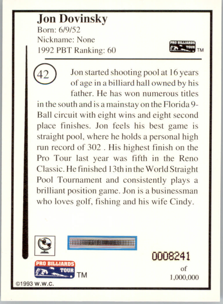 1993 World Wide Collectibles Pro Billiards Tour Cards - Picture 85 of 261