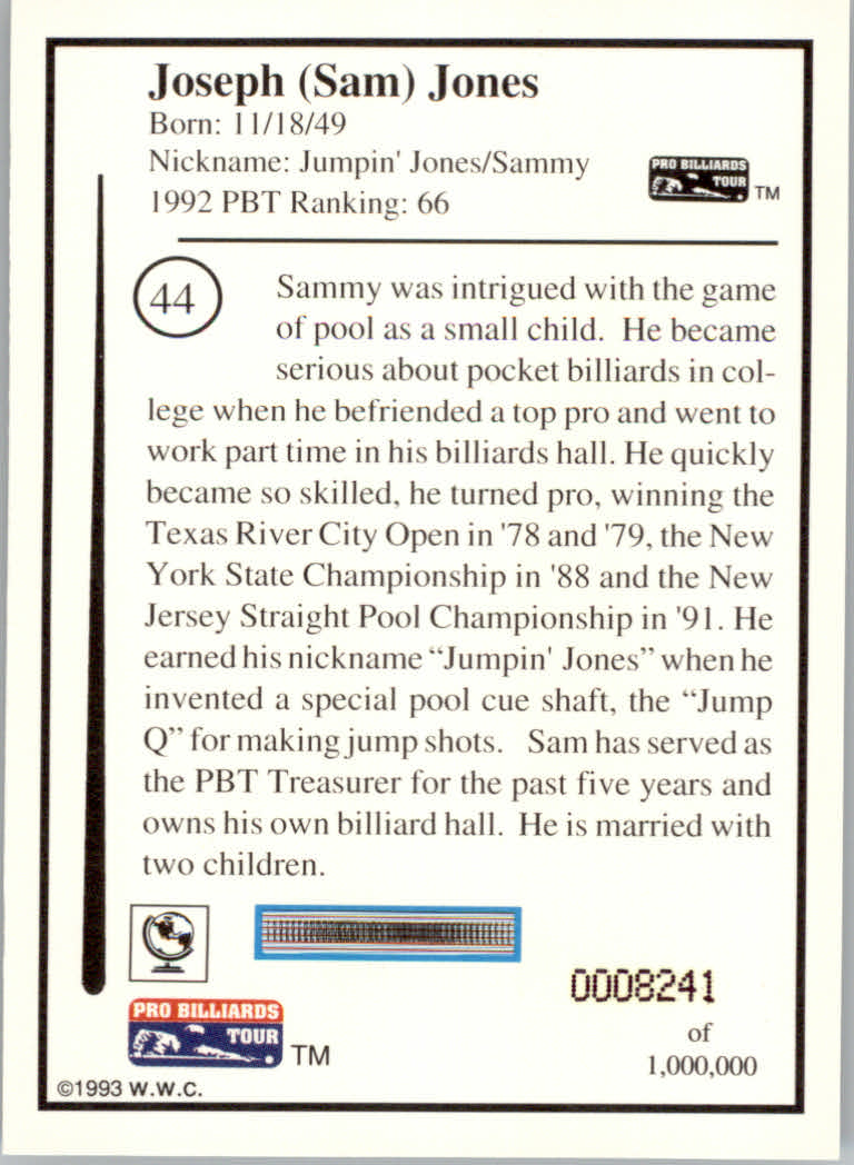 1993 World Wide Collectibles Pro Billiards Tour Cards - Picture 89 of 261