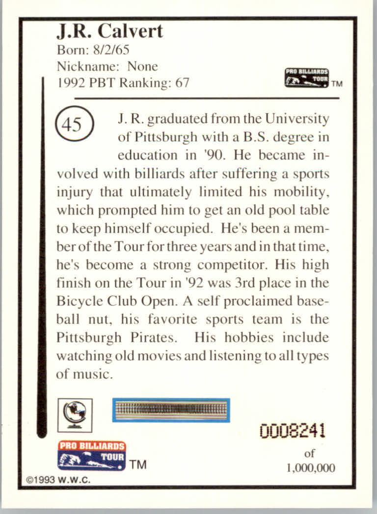 1993 World Wide Collectibles Pro Billiards Tour Cards - Picture 91 of 261