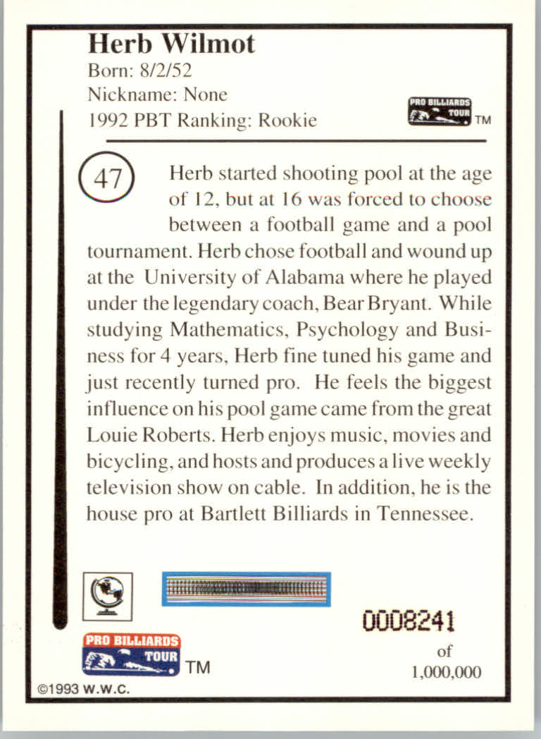 1993 World Wide Collectibles Pro Billiards Tour Cards - Picture 95 of 261