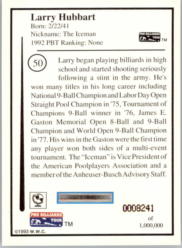 1993 World Wide Collectibles Pro Billiards Tour Cards - Picture 101 of 261