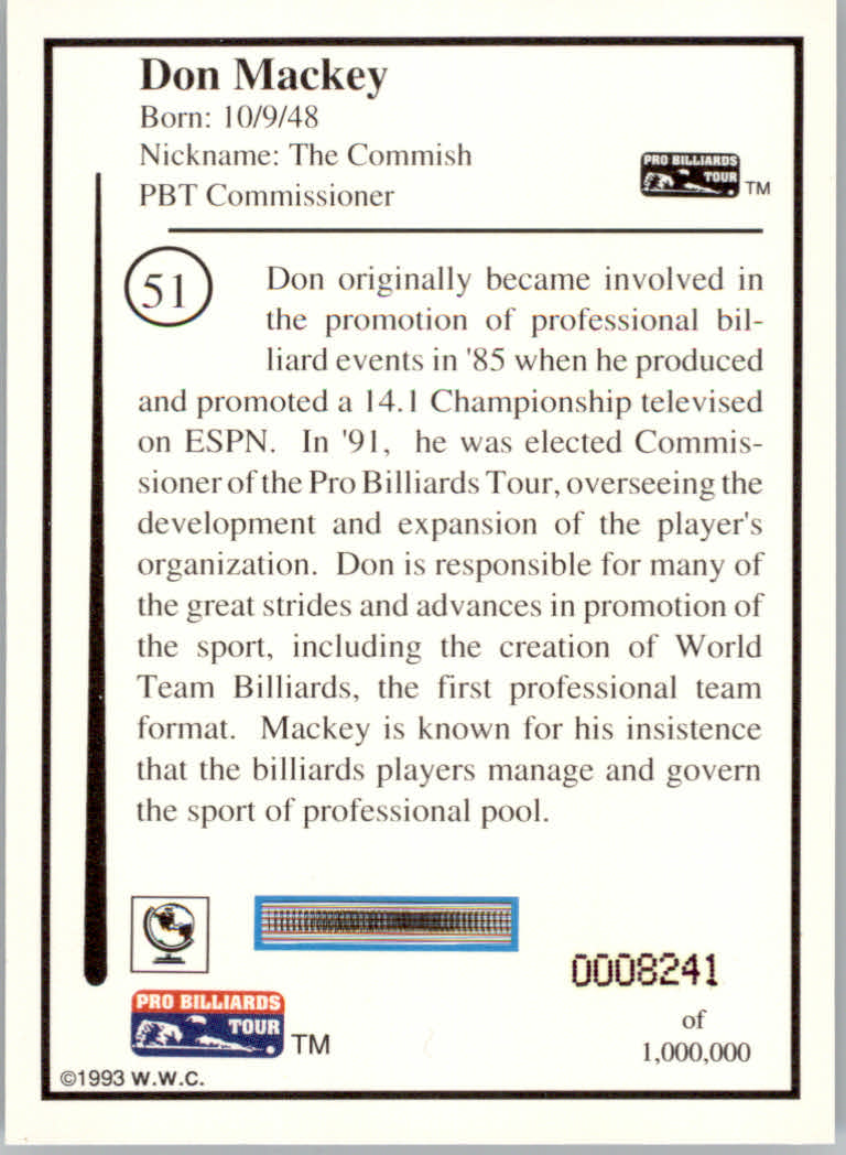1993 World Wide Collectibles Pro Billiards Tour Cards - Picture 103 of 261