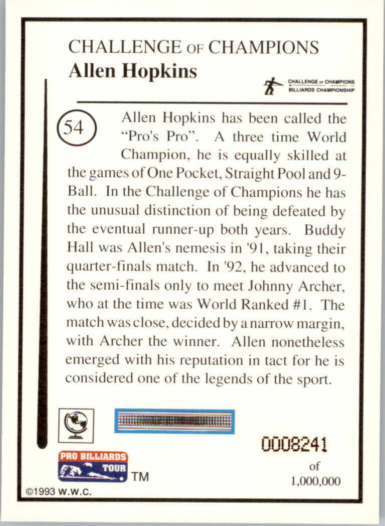 1993 World Wide Collectibles Pro Billiards Tour Cards - Picture 109 of 261