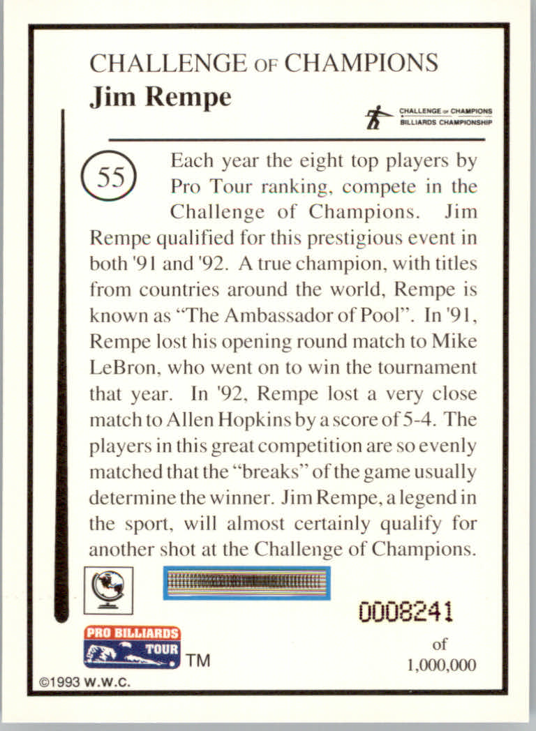 1993 World Wide Collectibles Pro Billiards Tour Cards - Picture 111 of 261