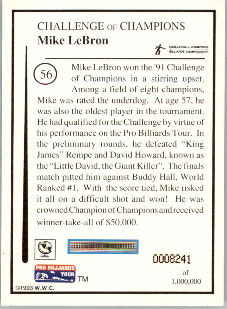 1993 World Wide Collectibles Pro Billiards Tour Cards - Picture 113 of 261