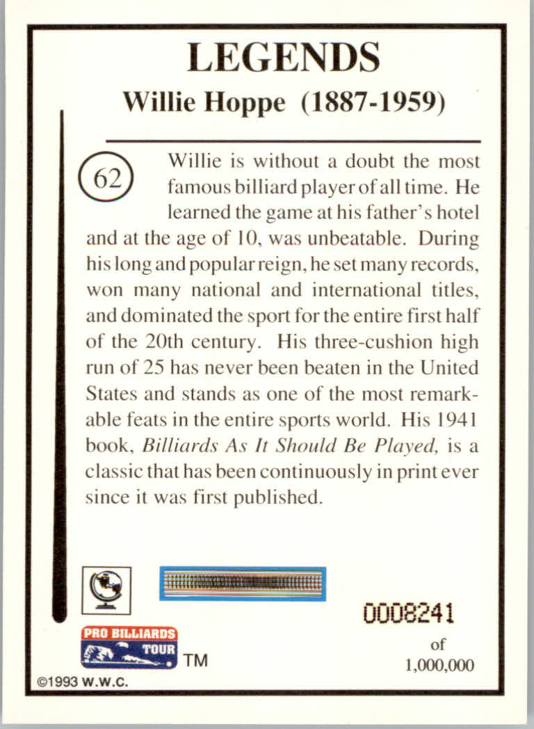 1993 World Wide Collectibles Pro Billiards Tour Cards - Picture 125 of 261