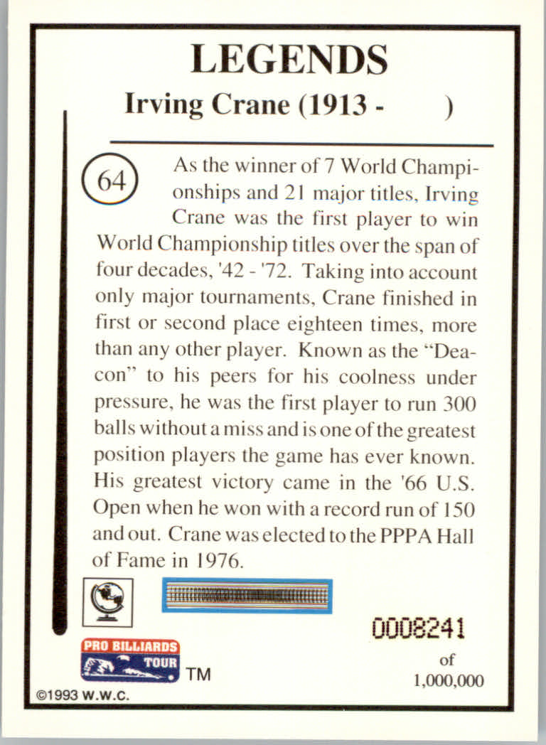 1993 World Wide Collectibles Pro Billiards Tour Cards - Picture 129 of 261