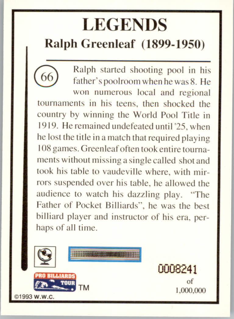 1993 World Wide Collectibles Pro Billiards Tour Cards - Picture 133 of 261