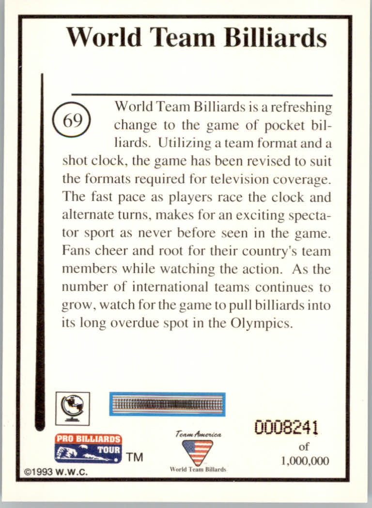 1993 World Wide Collectibles Pro Billiards Tour Cards - Picture 139 of 261