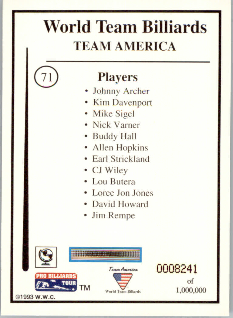 1993 World Wide Collectibles Pro Billiards Tour Cards - Picture 143 of 261