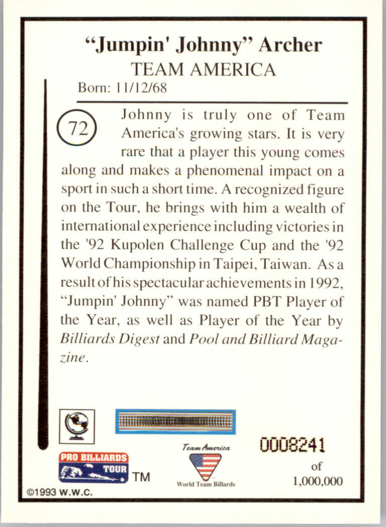 1993 World Wide Collectibles Pro Billiards Tour Cards - Picture 145 of 261