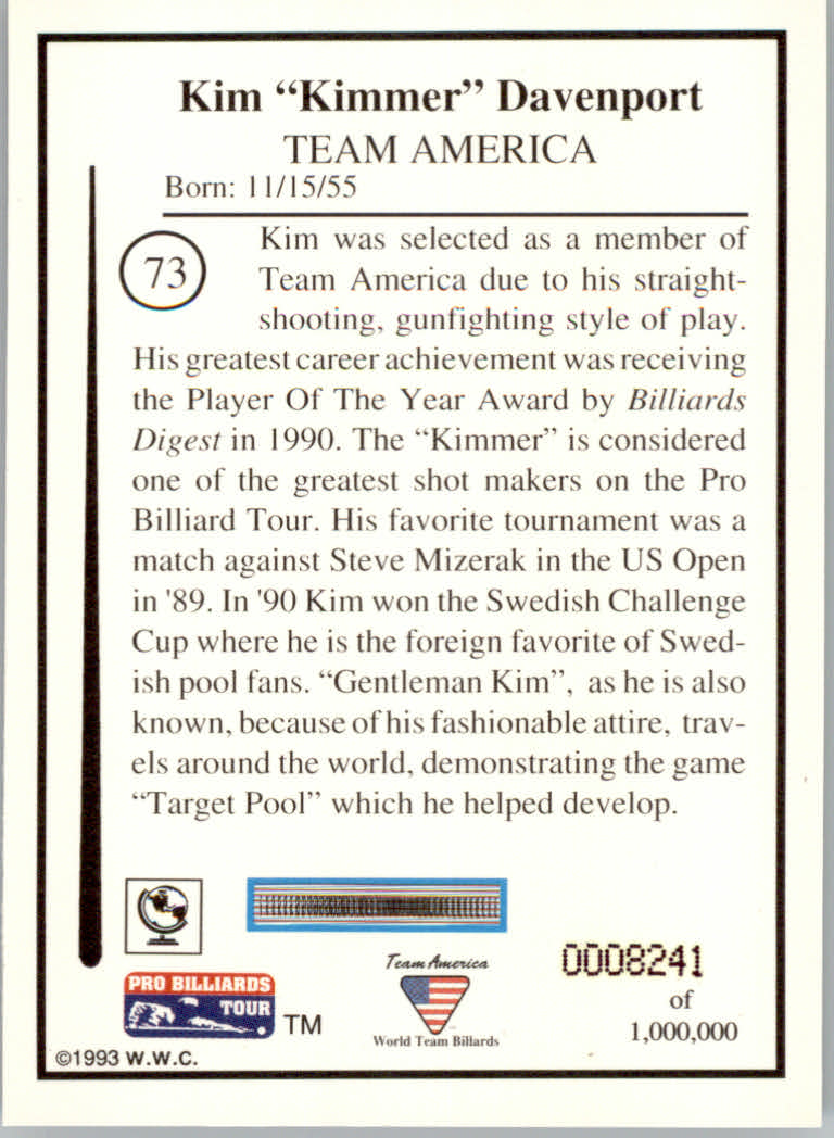 1993 World Wide Collectibles Pro Billiards Tour Cards - Picture 147 of 261
