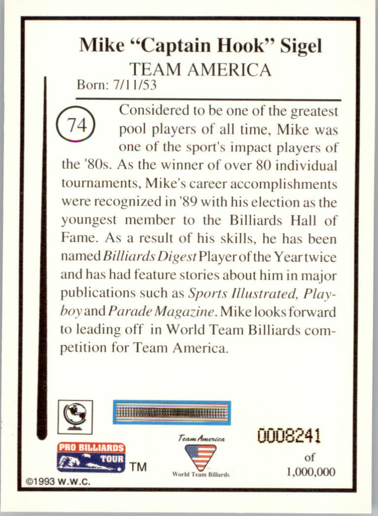 1993 World Wide Collectibles Pro Billiards Tour Cards - Picture 149 of 261