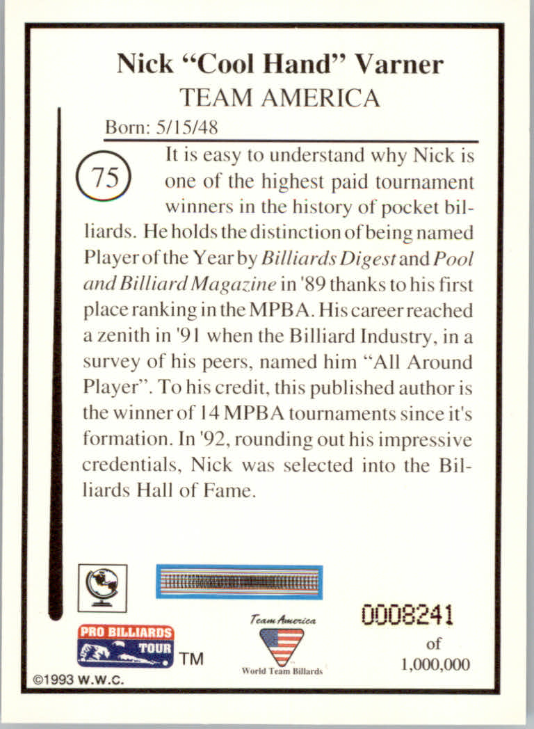 1993 World Wide Collectibles Pro Billiards Tour Cards - Picture 151 of 261