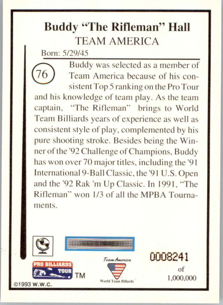 1993 World Wide Collectibles Pro Billiards Tour Cards - Picture 153 of 261