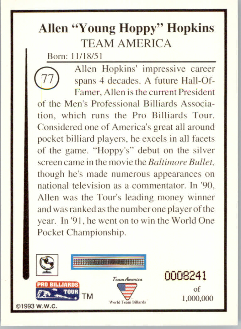 1993 World Wide Collectibles Pro Billiards Tour Cards - Picture 155 of 261