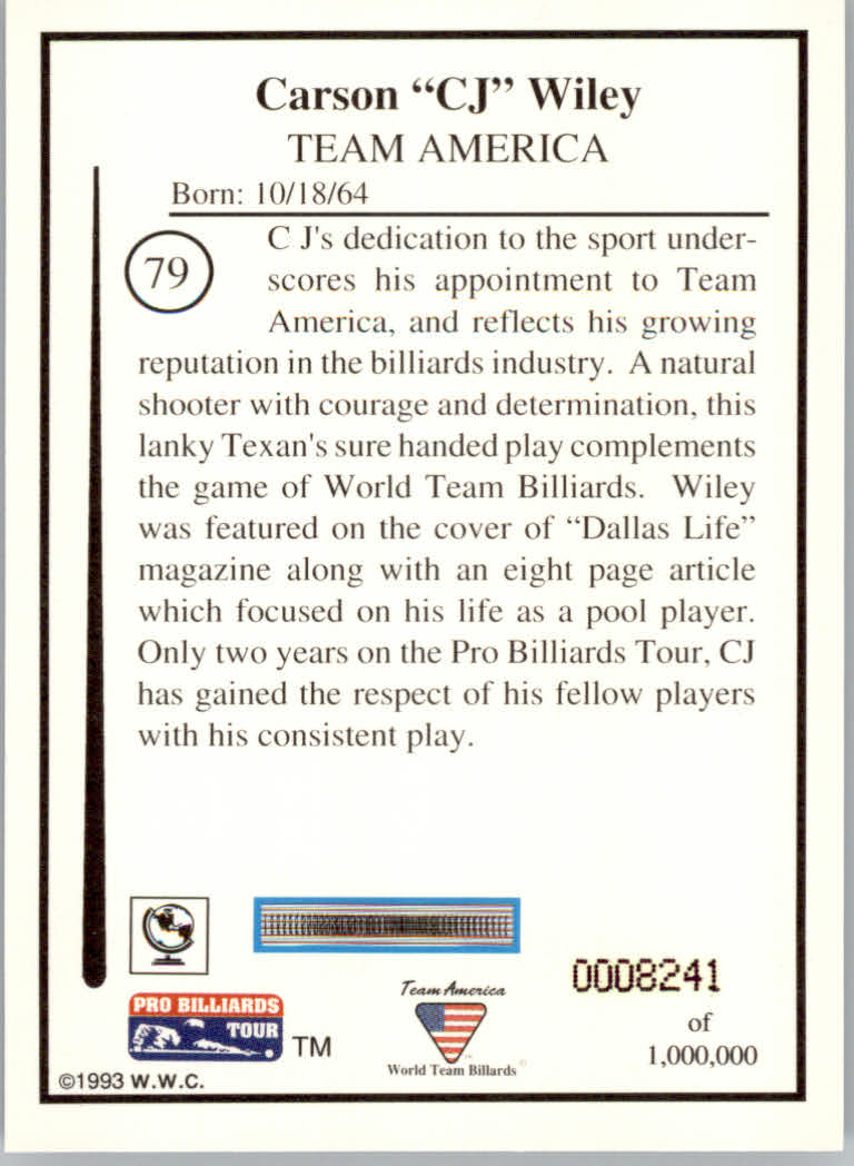 1993 World Wide Collectibles Pro Billiards Tour Cards - Picture 159 of 261