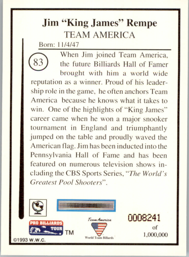 1993 World Wide Collectibles Pro Billiards Tour Cards - Picture 167 of 261