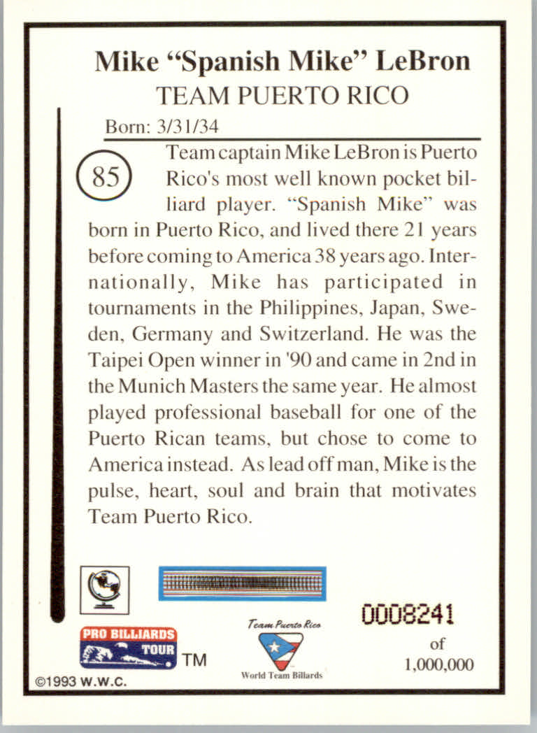 1993 World Wide Collectibles Pro Billiards Tour Cards - Picture 171 of 261
