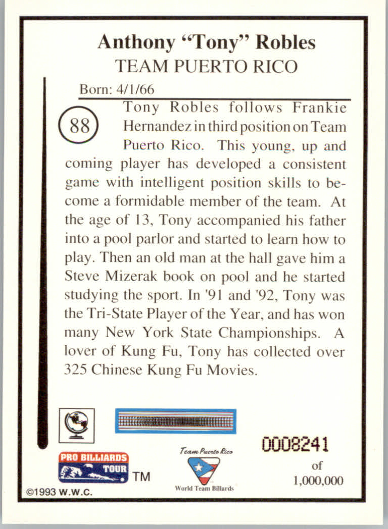 1993 World Wide Collectibles Pro Billiards Tour Cards - Picture 177 of 261