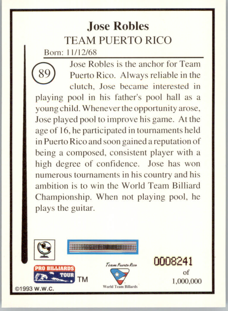 1993 World Wide Collectibles Pro Billiards Tour Cards - Picture 179 of 261