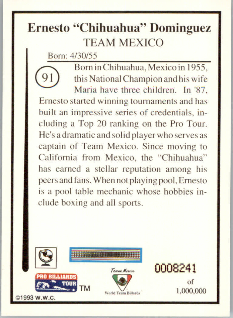 1993 World Wide Collectibles Pro Billiards Tour Cards - Picture 183 of 261