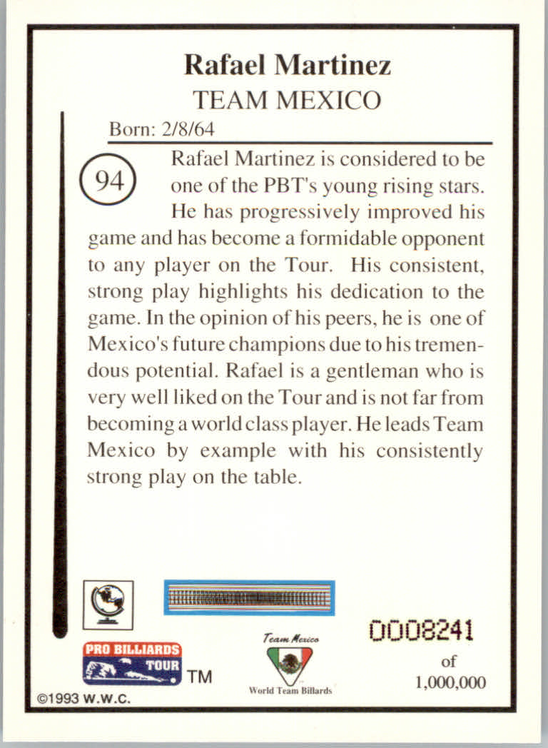 1993 World Wide Collectibles Pro Billiards Tour Cards - Picture 189 of 261