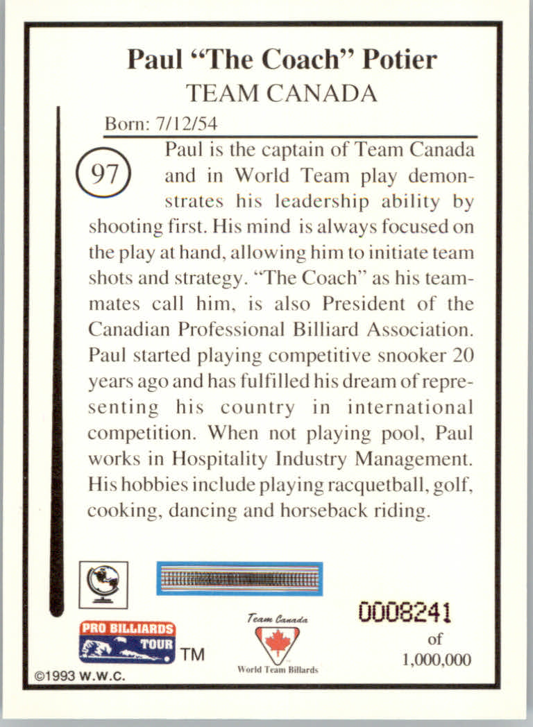 1993 World Wide Collectibles Pro Billiards Tour Cards - Picture 195 of 261