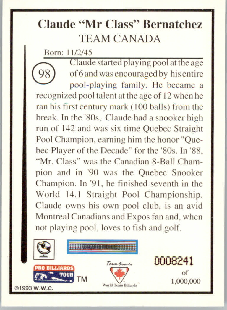 1993 World Wide Collectibles Pro Billiards Tour Cards - Picture 197 of 261