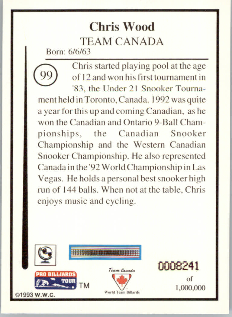 1993 World Wide Collectibles Pro Billiards Tour Cards - Picture 199 of 261