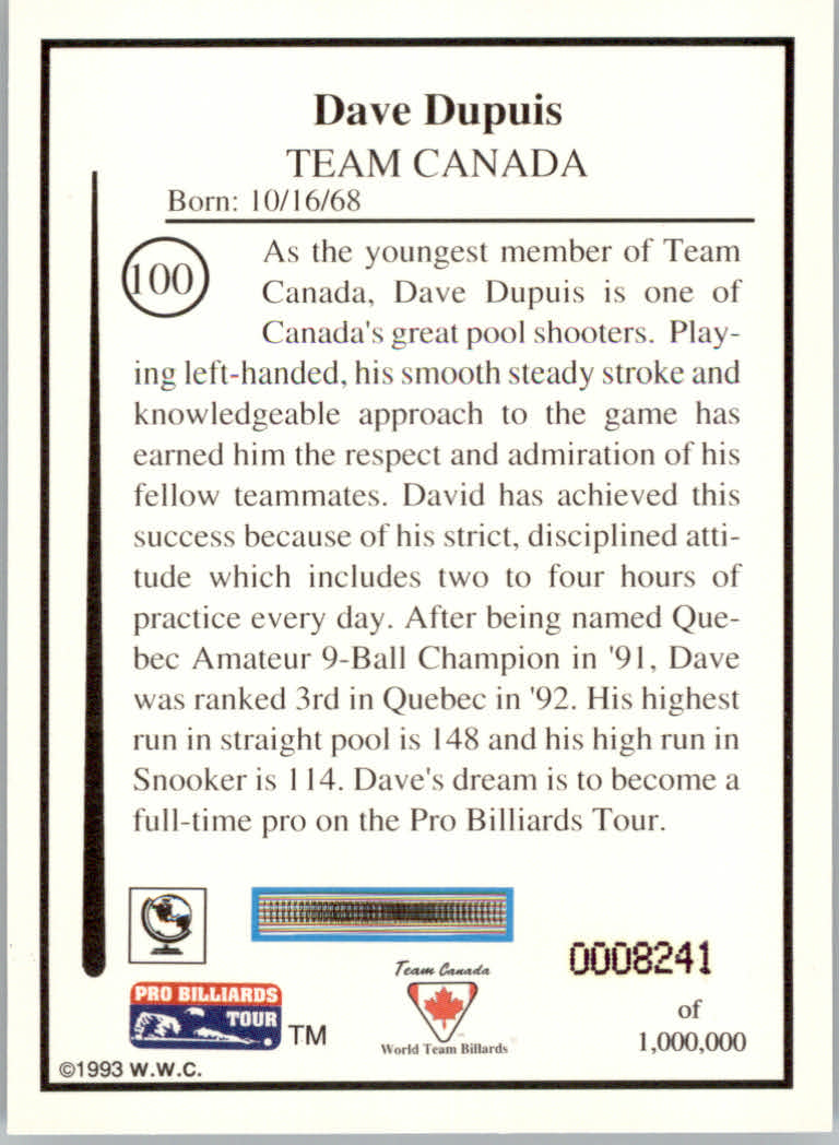 1993 World Wide Collectibles Pro Billiards Tour Cards - Picture 201 of 261