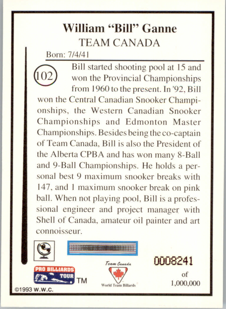 1993 World Wide Collectibles Pro Billiards Tour Cards - Picture 205 of 261