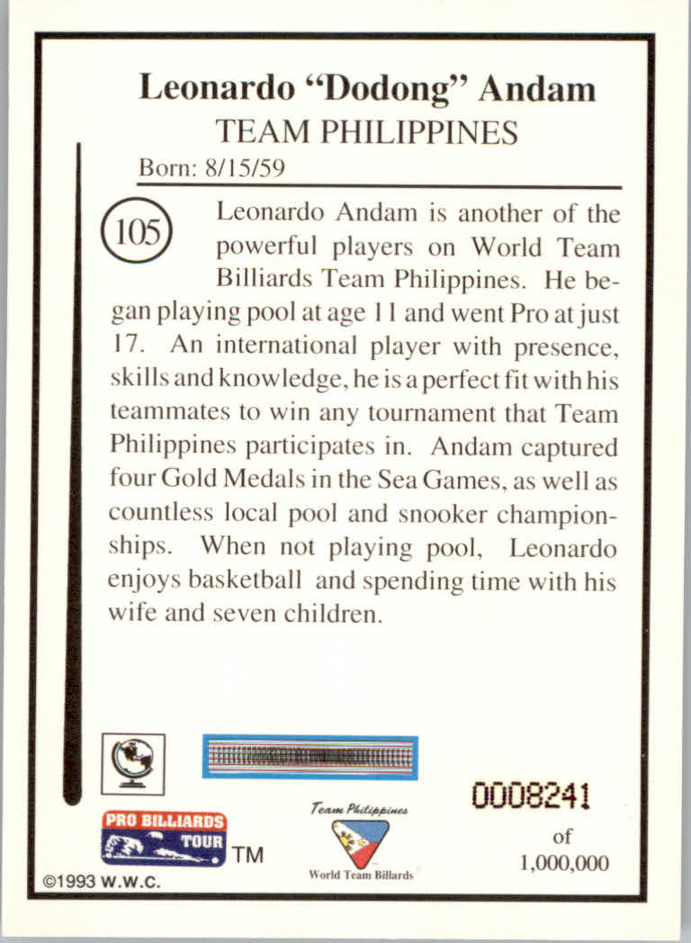 1993 World Wide Collectibles Pro Billiards Tour Cards - Picture 211 of 261