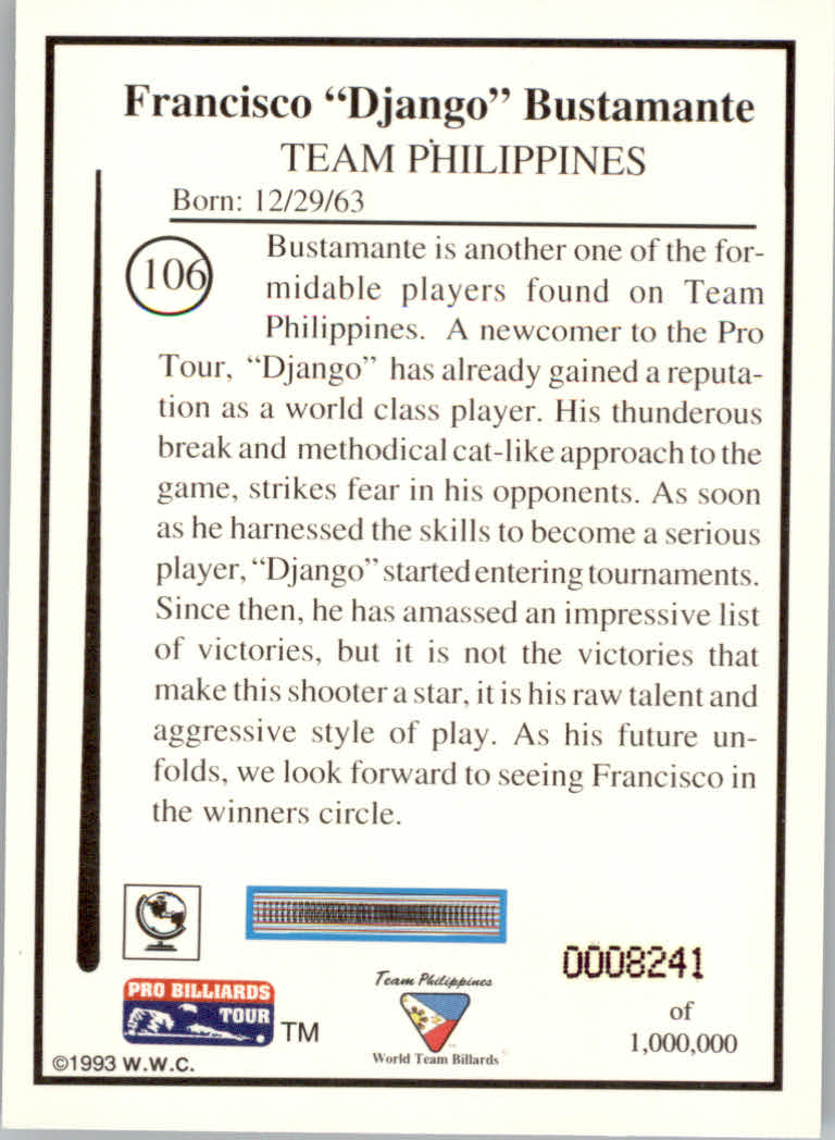 1993 World Wide Collectibles Pro Billiards Tour Cards - Picture 213 of 261