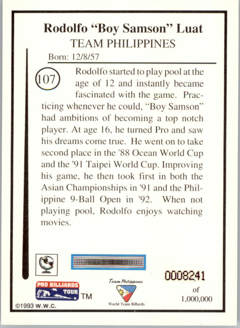1993 World Wide Collectibles Pro Billiards Tour Cards - Picture 215 of 261