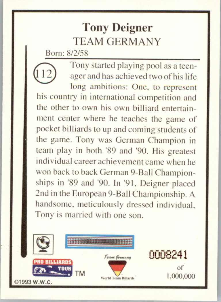 1993 World Wide Collectibles Pro Billiards Tour Cards - Picture 225 of 261