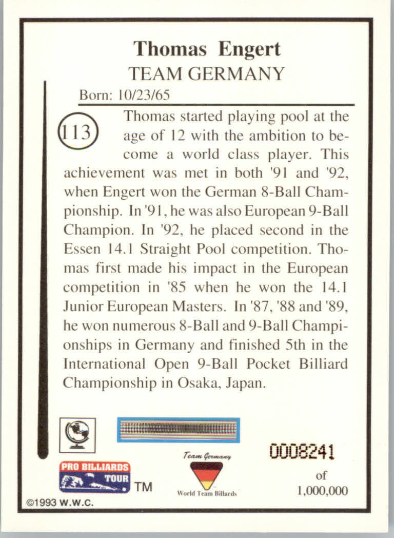 1993 World Wide Collectibles Pro Billiards Tour Cards - Picture 227 of 261