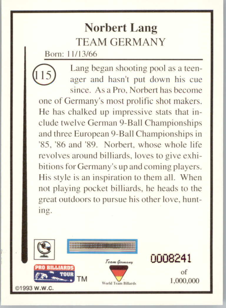 1993 World Wide Collectibles Pro Billiards Tour Cards - Picture 231 of 261